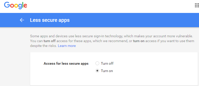 Enable access for less secure apps.